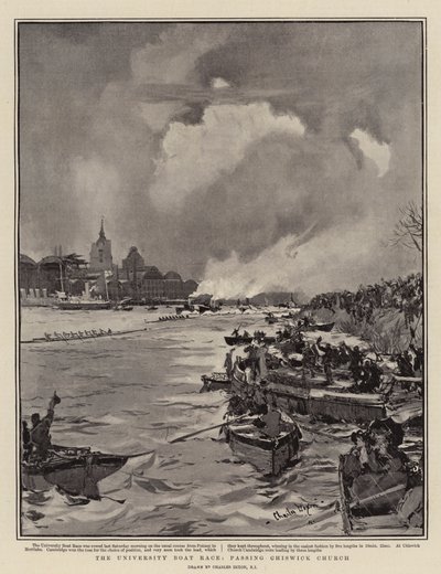 The University Boat Race, passing Chiswick Church by Charles Edward Dixon